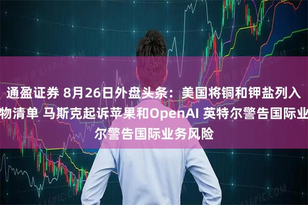 通盈证券 8月26日外盘头条：美国将铜和钾盐列入关键矿物清单 马斯克起诉苹果和OpenAI 英特尔警告国际业务风险
