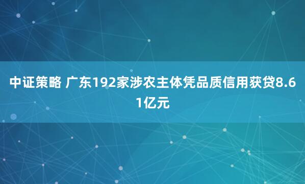 中证策略 广东192家涉农主体凭品质信用获贷8.61亿元